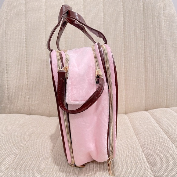 NEW Juicy Couture Pink Velour Makeup Bag Briefcase Multi Compartment Zip Around - Picture 5 of 9